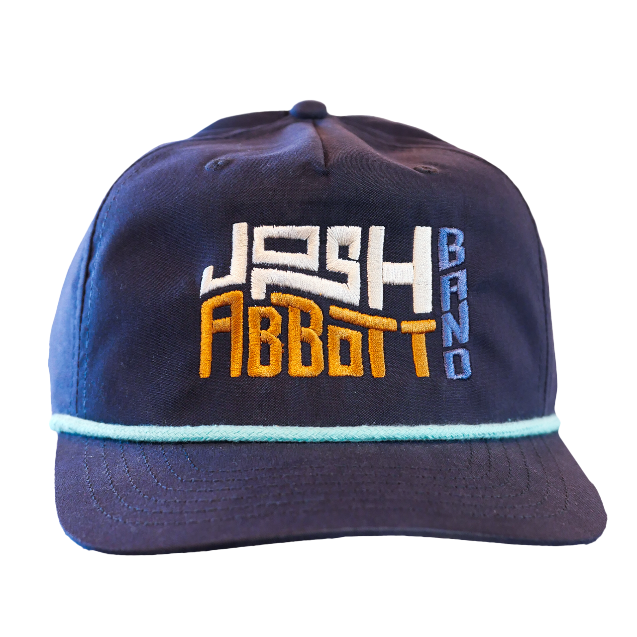 Navy blue baseball cap with ’Josh Abbott Band’ embroidered in white, orange, and light blue lettering.