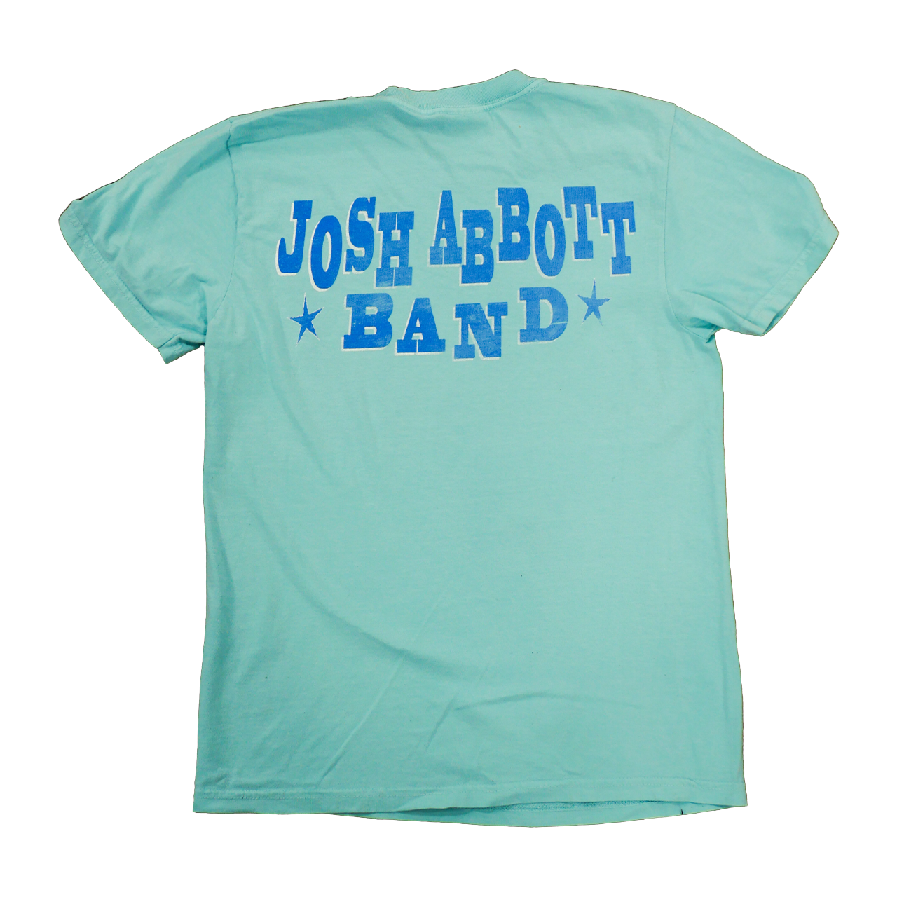 Mint green t-shirt with ’Josh Abbott Band’ printed in blue letters on the back.