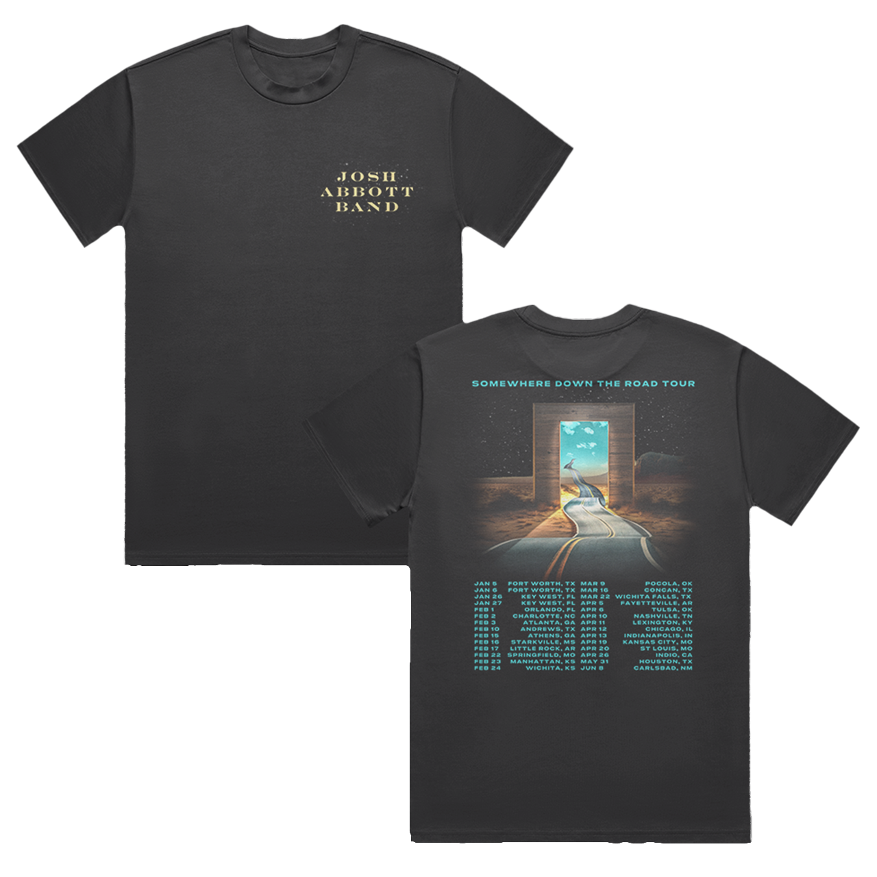 Black t-shirt with Josh Abbott Band logo on front and tour dates on back.