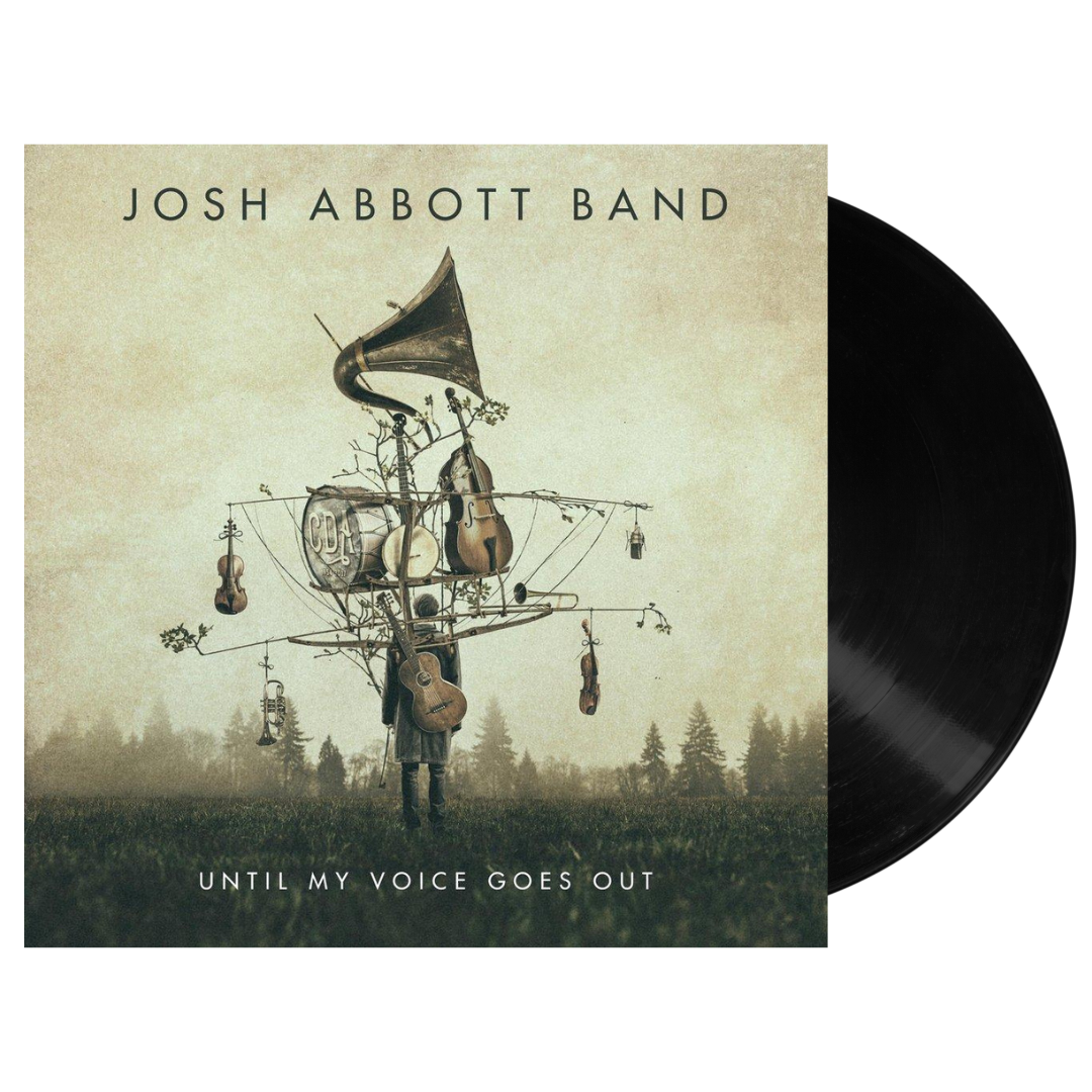 Album cover featuring a surreal figure composed of musical instruments against a misty forest backdrop.